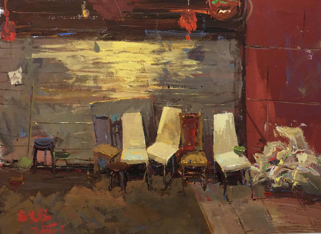 色彩場景一排椅子范畫賞析