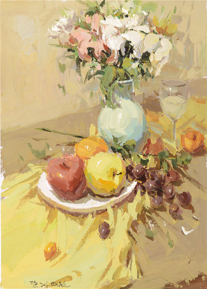 色彩靜物盆栽蘋果范畫賞析