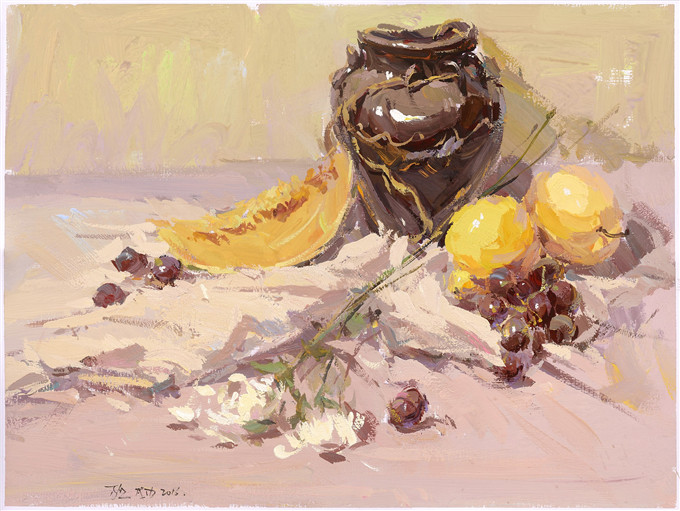 色彩靜物香蕉陶罐范畫賞析