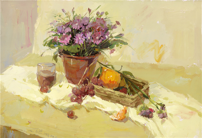 色彩靜物盆栽酒杯范畫賞析