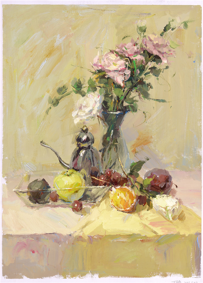 色彩靜物花瓶水果范畫賞析