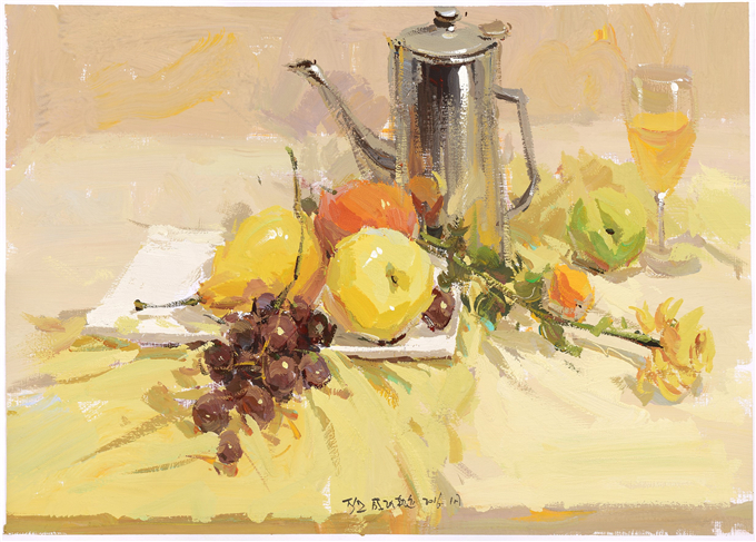 色彩靜物茶壺果盤范畫賞析