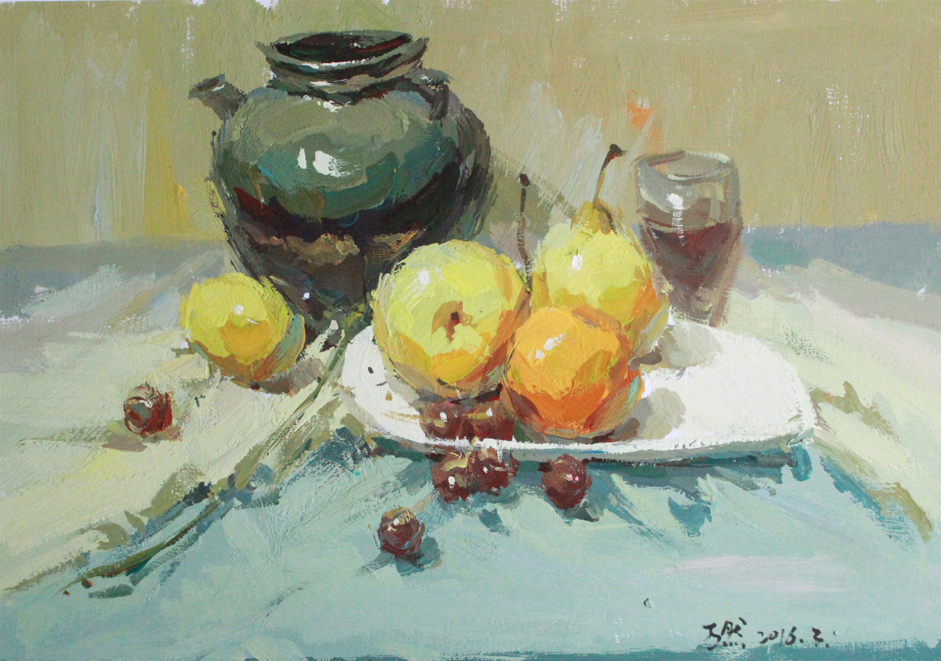 色彩靜物陶罐襯布范畫賞析