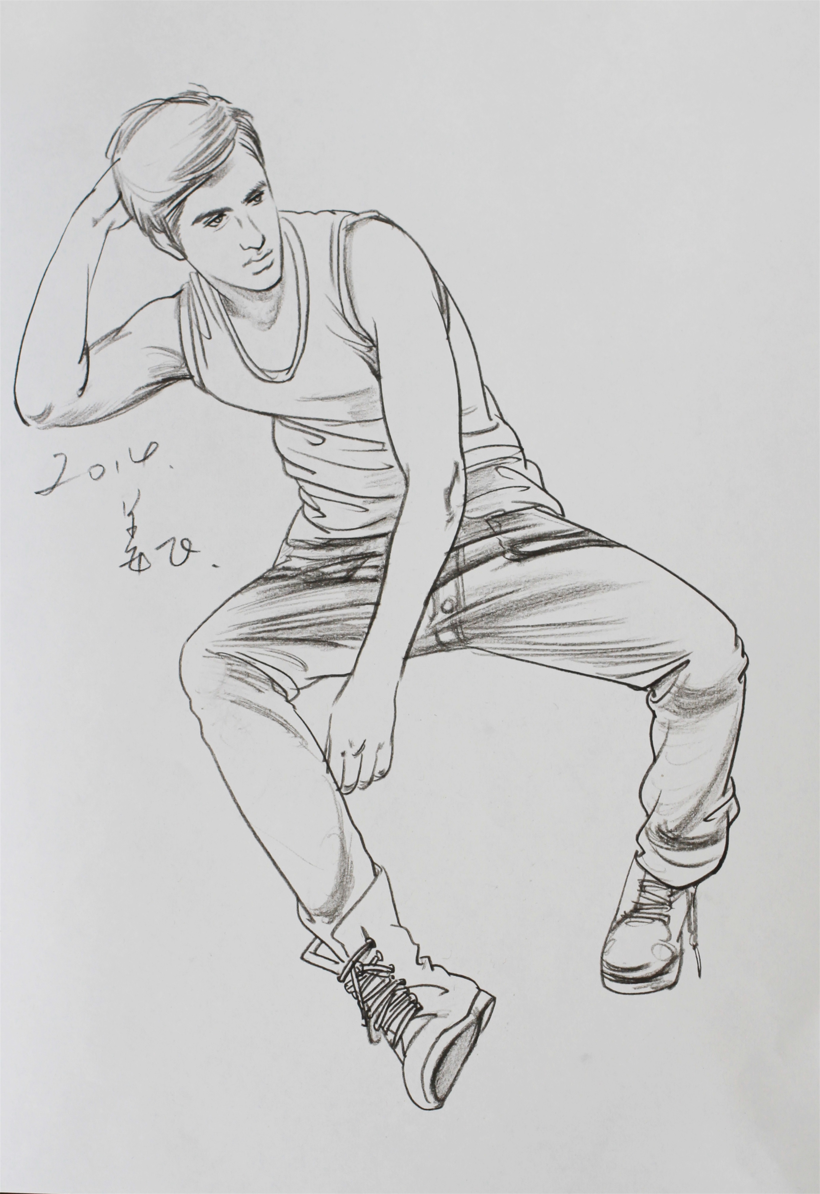 人物速寫側臥青年范畫賞析