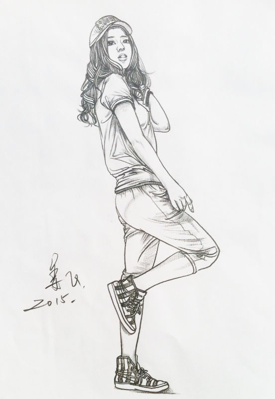 人物速寫側(cè)身女孩范畫賞析