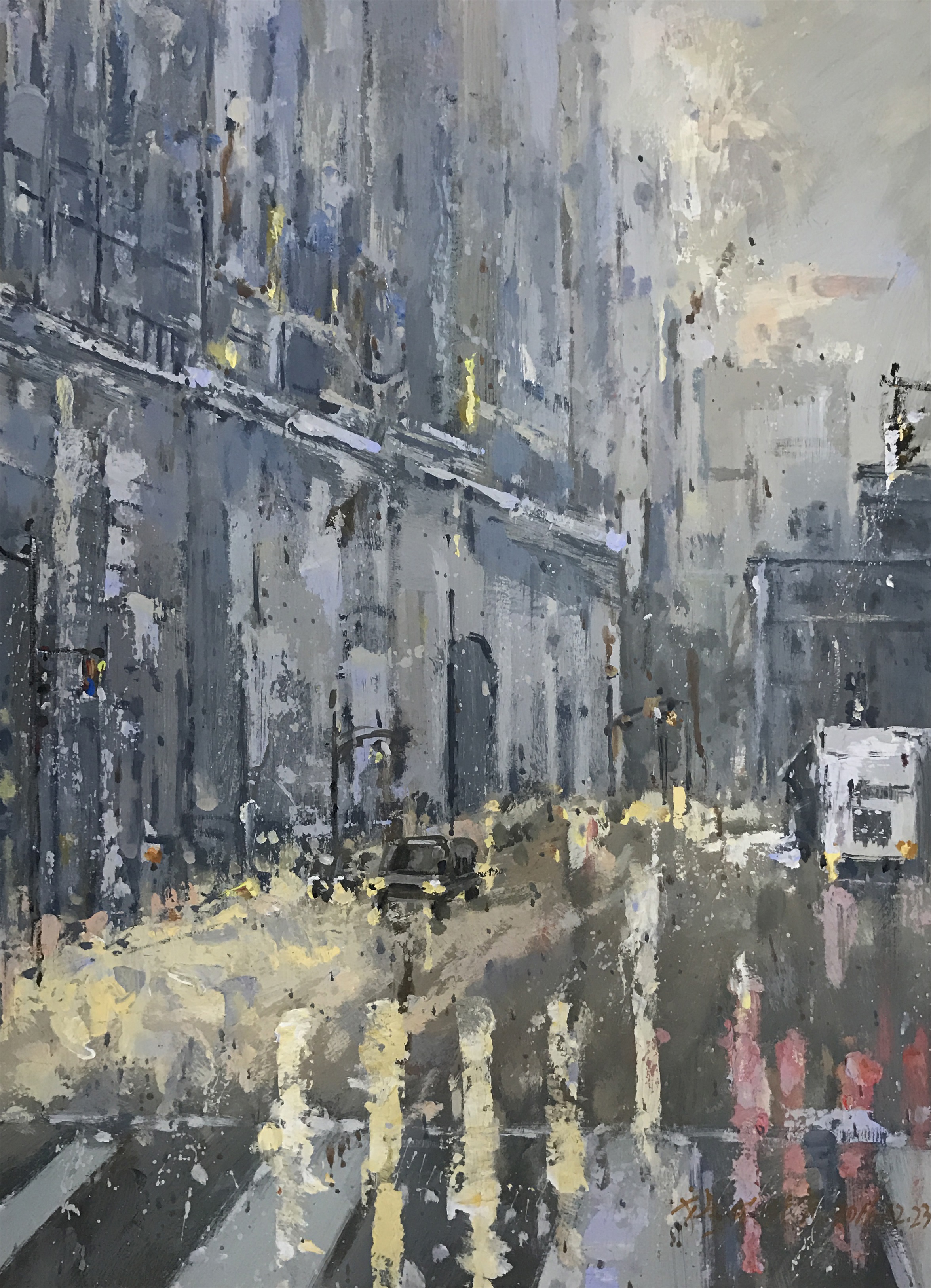 色彩場(chǎng)景下雨街道范畫(huà)賞析