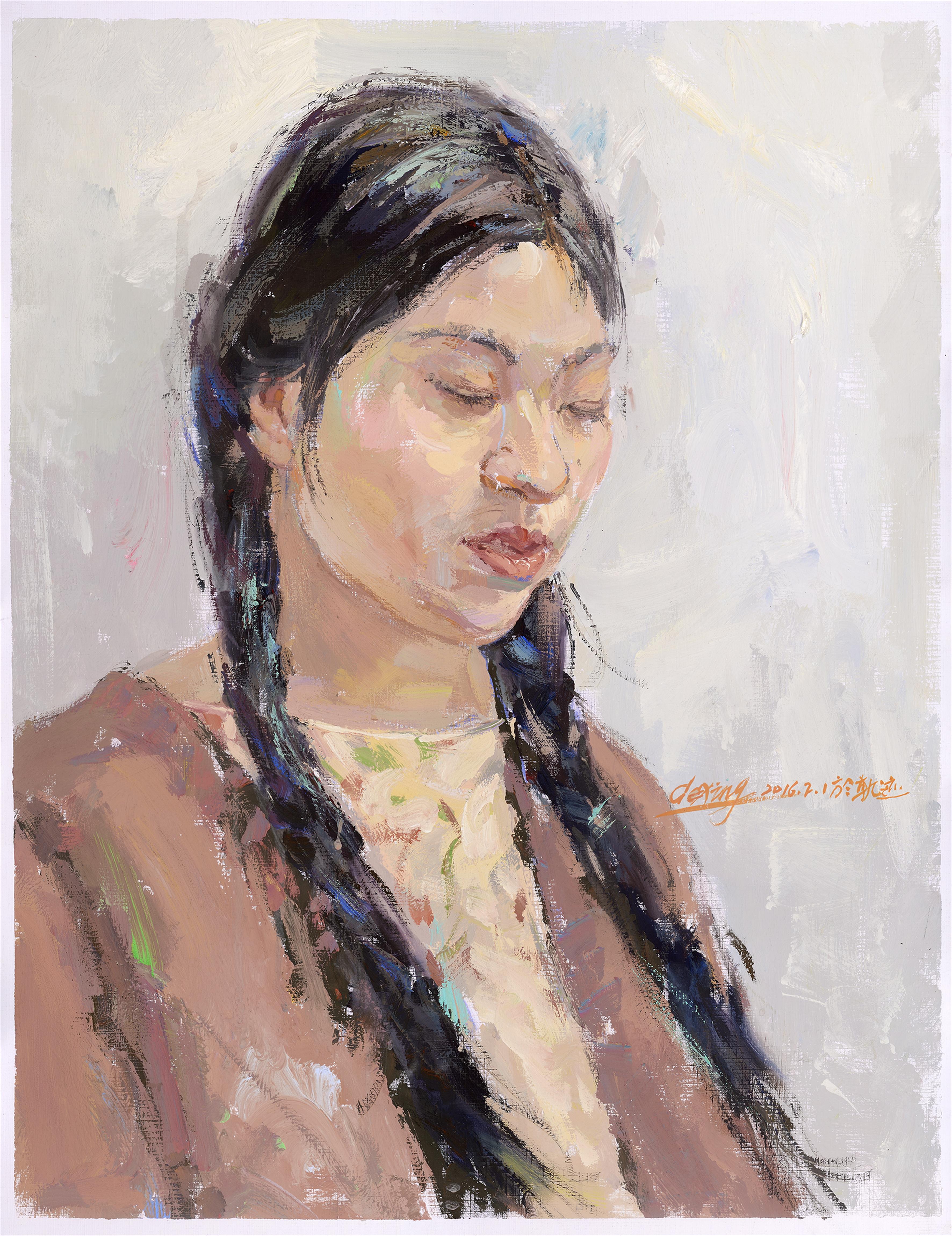 色彩頭像棕衣婦女范畫賞析